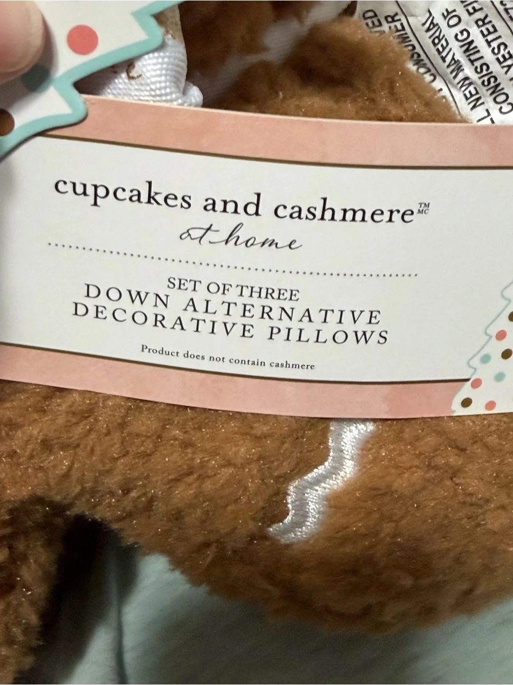 cupcakes & cashmere Brown Gingerbread Family Plush Holiday Pillow with Red Bow
